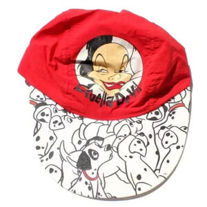 Vtg 1990s Disney Movie Hat Cap Womens One Size Red Cruella De Vil Dalmations